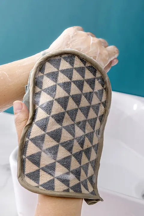 2in1両面使えるバスタオル【手袋付き・家庭用・大人用】