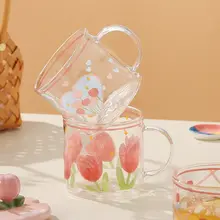 チューリップデザインのカートンガラスカップ【可愛い・オフィス・ミルク・コーヒー用】