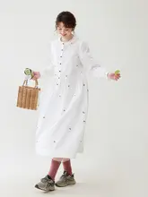 愛情刺繍入りのコットンシャツワンピース【春用・フレンチスタイル・柔らかい素材】