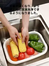 長方形洗面器【二層構造・水切りバスケット・キッチン用・プラスチック製】