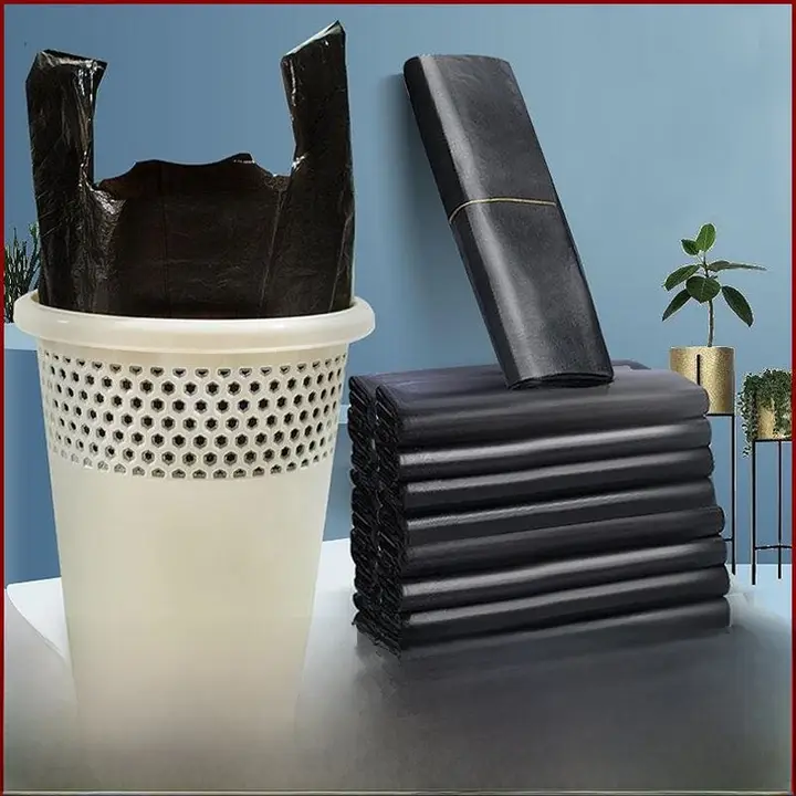 厚手黒色レジ袋【家庭用・中大サイズ・プラスチック製・手提げ式・使い捨て】