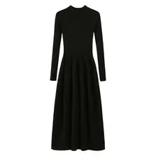 高腰ブラックニットワンピース【Aライン・秋冬向け・細身効果】