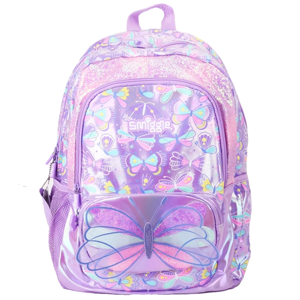 Smiggle 大容量 女子用バタフライデザインバックパック【軽量・小学生向け・文房具収納】