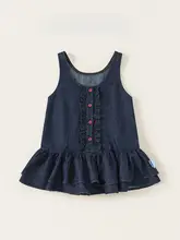 2点セット キッズ ガールズ デニム フリル襟Tシャツ 蝶結び ノースリーブワンピース ヴィンテージ フェミニン 夏 おしゃれ
