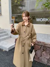 コーヒー色の切り替えデザイン中長丈ダウンコート【ウエストシェイプ・冬用・フレンチレトロ】