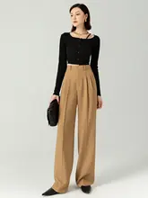 洗えるストレッチウールテーパードパンツ【高腰・ワイドレッグ・レディース】