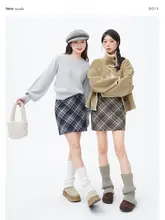 チェック柄ウールAラインスカート【秋冬用・学院風・女性用】