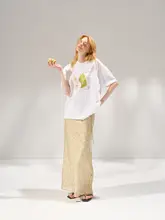 梨形シルエットの純綿肌触りの良い通気性Tシャツ【爽やかプリント・短袖】