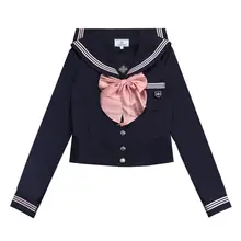 伝統的な女子JK制服【紺色・粉色セーラー・長袖】