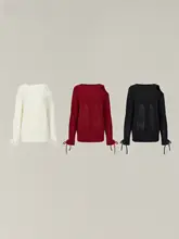 VIAPITTI 手編みローズリボン不規則ネックレディースニット【リバーシブル・春用】