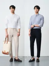 通気性のあるバブルファブリック使用！ナポリ風アプリコット色カジュアルパンツ【春夏用・ホワイトのパリボタン付き】