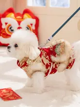 華やかなデザインの小型犬用冬服【ビション・テディ・猫用・新年向け】