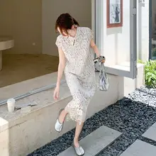 新中式白色レース刺繍ドレス【改良チーパオ・半身スカート・フレンチスタイル】（セットアップ対応）