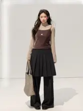 微胖対応 シルクベルベット タンクトップ＆プリーツスカートパンツ（セットアップ対応）