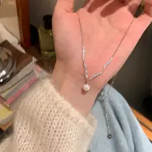 925銀製 波浪デザインのパールペンダントネックレス【洗練されたロッククライミング・女性用】