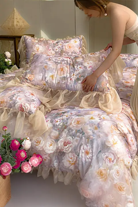 フランス風ロマンチックレースデザインのプリンセススタイル寝具【アメリカン田園風・ベッドカバー・シーツ・カバーリング】（セットアップ対応）