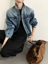 デニムジャケット ユニセックス パッチワーク ウォッシュ加工 エジプトモチーフ ルーズ カジュアル 春 「MION」
