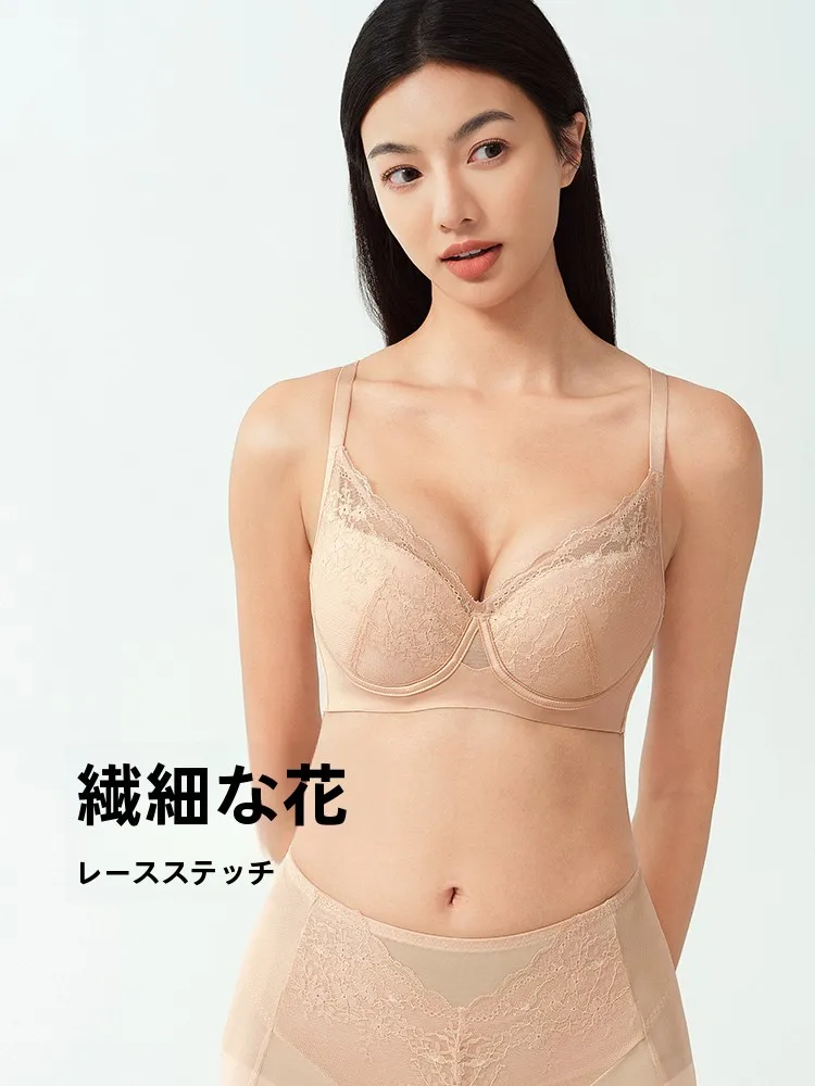優美な花園デザインのソフトワイヤーブラジャー：ノンワイヤーで大胸を自然に見せる