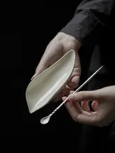 陶器製 茶匙と茶トレーの二点セット【竹製の茶匙・家用茶道具】（セットアップ対応）