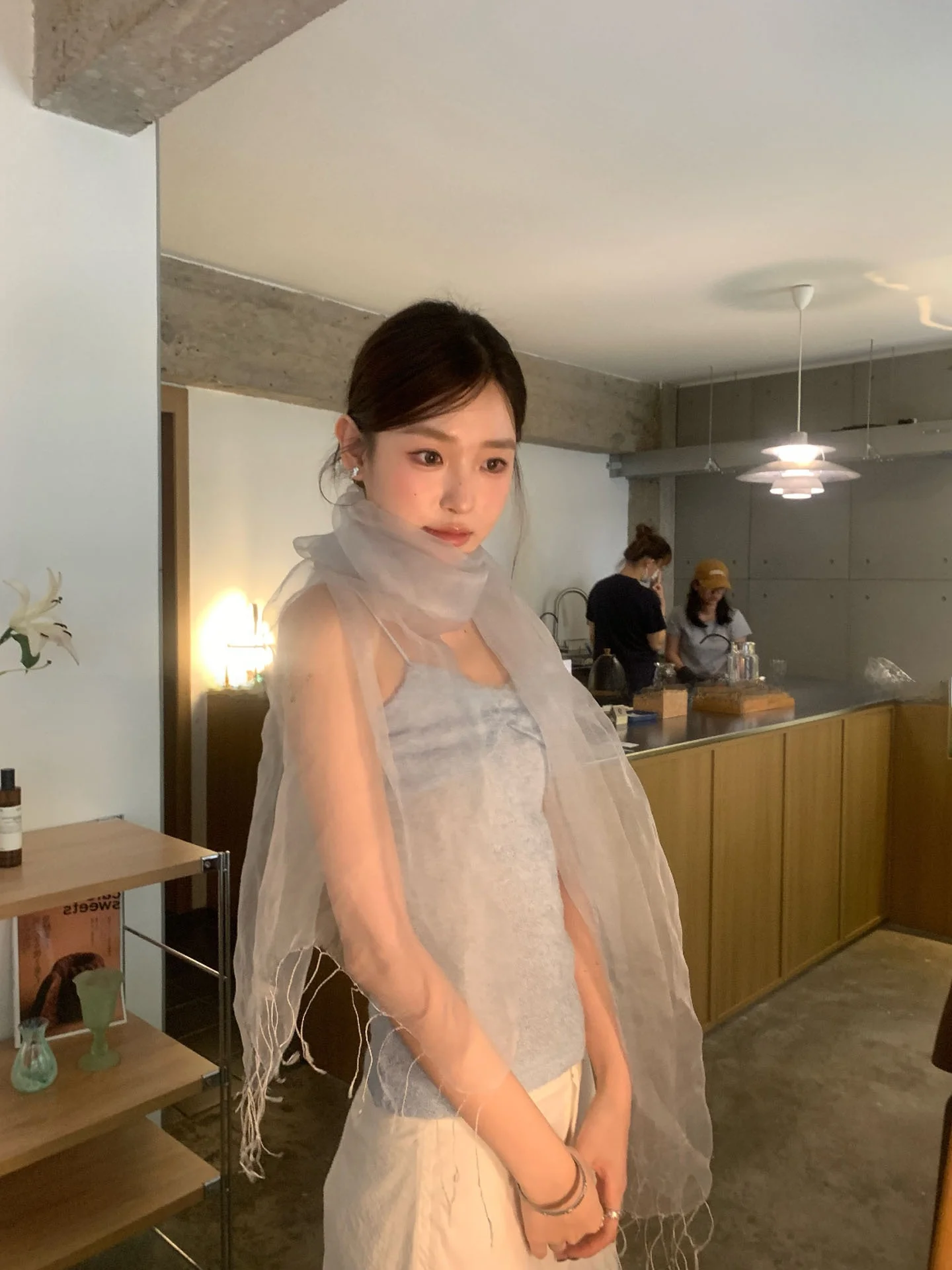 夏用シルクストール：韓風の純色デザインで春夏季に最適な遮陽アイテム