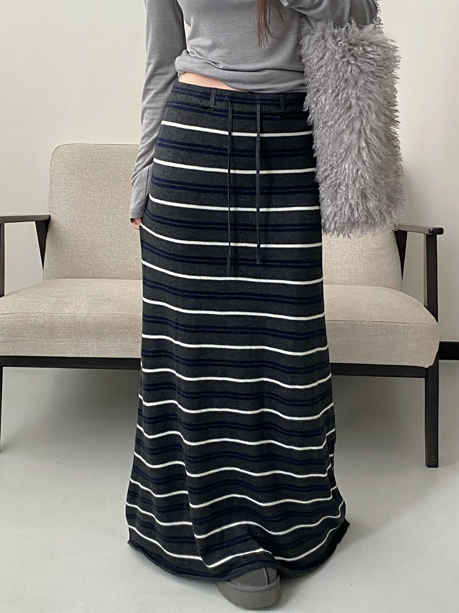 配色ストライプニットスカート【高腰・柔らかな素材・エレガント・使いやすい】