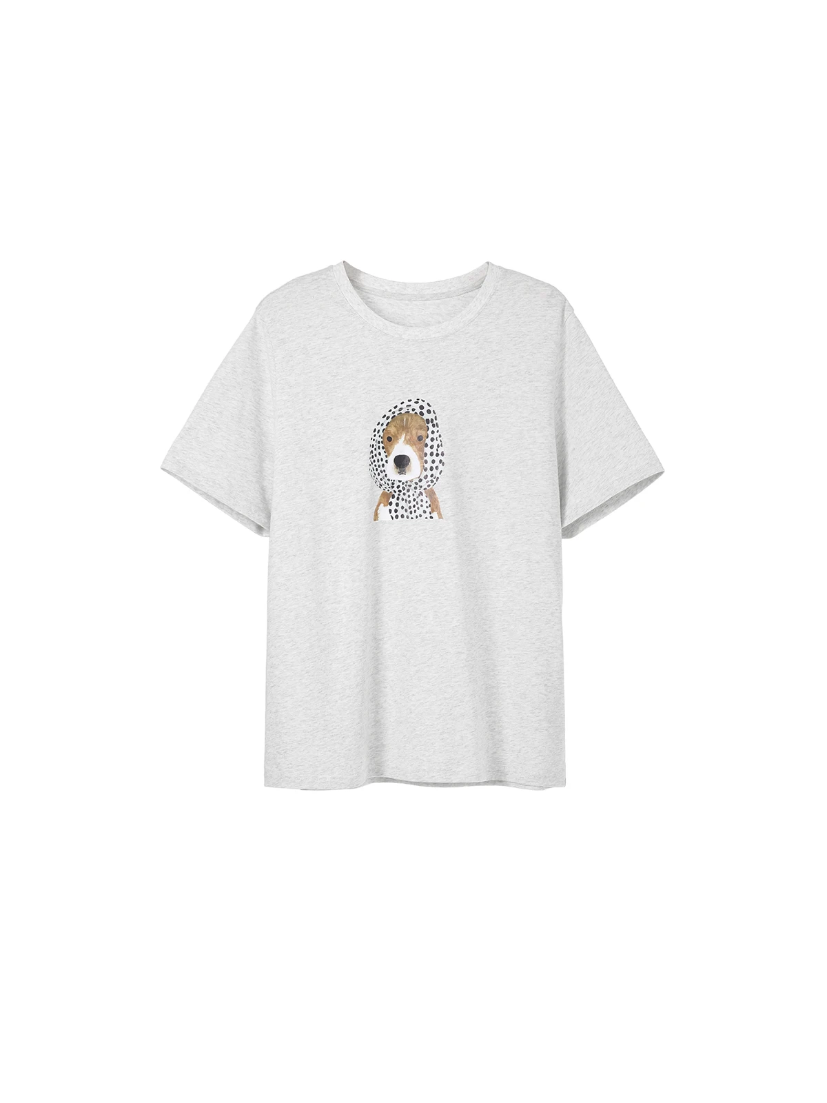 レトロな犬デザインのグレーTシャツ：カジュアルな日常着に最適な棉100%製品