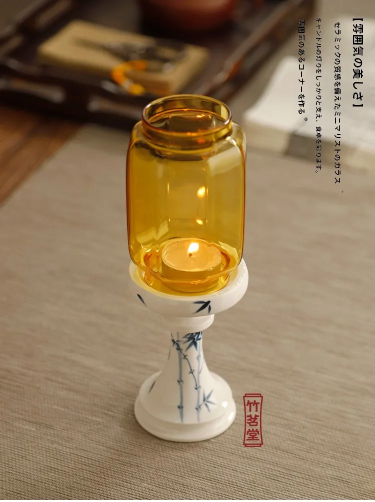 中式禅風ランプ：風防ガラスシェードとアロマトレイが融合した茶室向けテーブルランプ