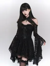 ゴシック風ドレス【ハロウィン用・レトロデザイン・ブラック・ノースリーブ】（セットアップ対応）