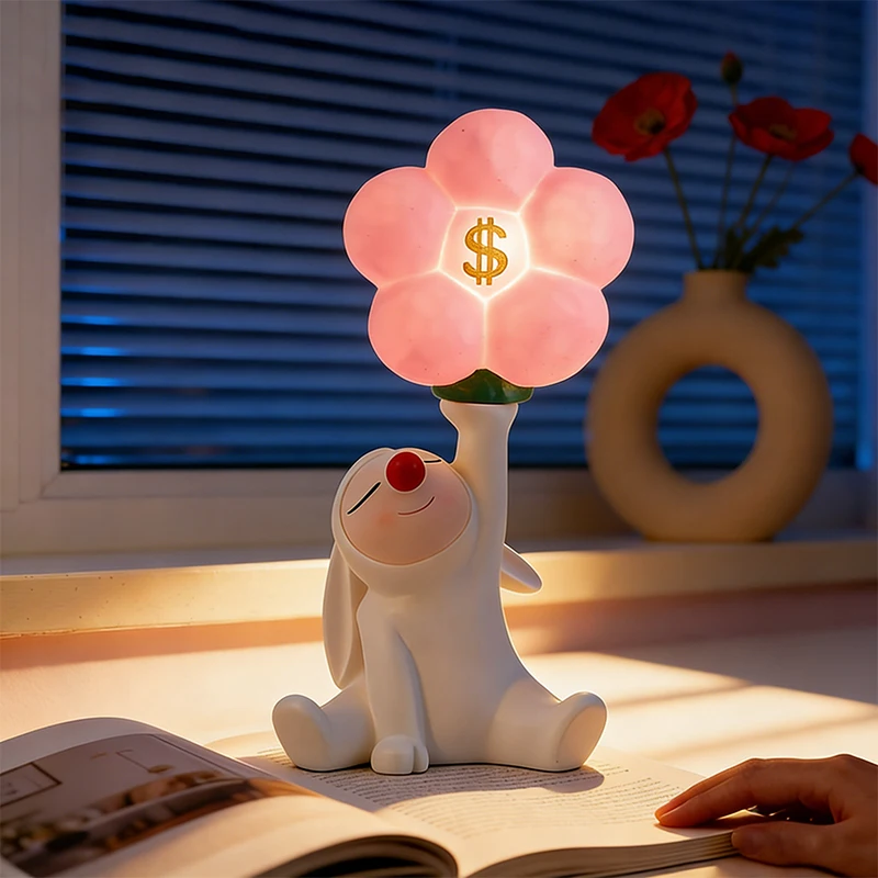かわいいナイトランプ：招財ウサギと花の癒しデスクインテリアの実用性と適用シーン