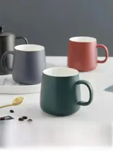シンプルなセラミック製マグカップ（スプーン・フタ付き）【コーヒー・ミルク・朝食用・オフィス・家庭用】