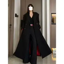 黒のロングトレンチコート【ダブルボタン・パッド入り・スリムフィット】