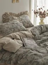 Zijpe 高級レトロレースデザインの60サテン洗濯コットン ベッドシーツ＆カバー4点セット【純綿・フィットシーツ式】