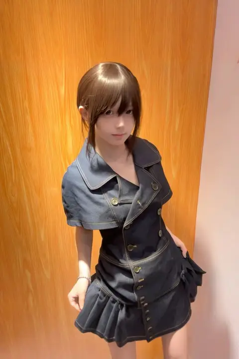 レトロデニムワンピース【夏用・ドールカラー・小柄向け・シャツデザイン】（セットアップ対応）