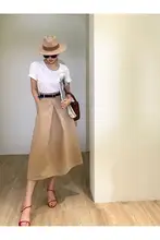 ハイウエスト中長丈フレアスカート【シンプルデザイン・通勤用・女性用】（セットアップ対応）