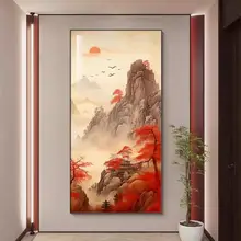 新中式の運気を呼び込む玄関装飾画【山のテーマ・廊下やリビングに最適・壁掛けタイプ】