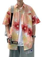 リゾートスタイルのキューバンカラー半袖花柄シャツ【夏用・ビーチファッション】