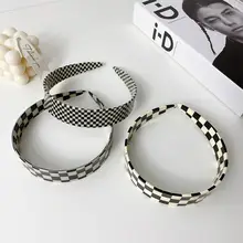 レトロなヘッドバンド市松模様のヘアアクセサリー韓国風チェック柄スタイル