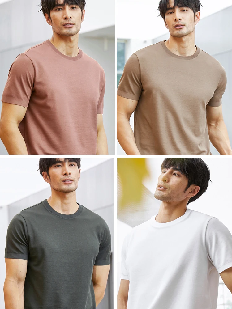 春服 メンズ | 高級感あるシルキーコットン製の丸首短袖Tシャツ