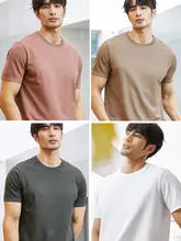 UOE メンズ丸首短袖Tシャツ【高級感あるシルキーコットン・多用途・夏用】
