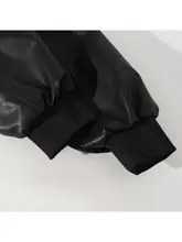 ダブルレイヤー風フード付きブルゾン【秋冬用・黒・PUレザー・フィット】（セットアップ対応）