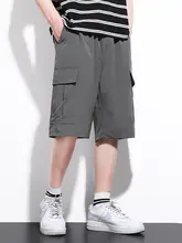 メンズ夏用薄手アイスシルク作業用ショートパンツ【グレー・速乾・フィット・5分丈】