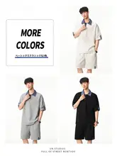 夏用 メンズ ポロシャツ 半袖Tシャツ＆ショートパンツ【ゆったりとしたカジュアルスタイル】（セットアップ対応）
