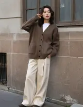 ゆったりとしたVネックニットカーディガン【秋冬用・厚手・韓国風】