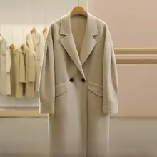 ダブルブレストロングコート【キャメルウール・二重構造・上品デザイン】