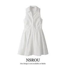 白色Vネックバックリボンワンピース【ノースリーブ・Aライン・夏用】