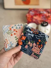中式刺繍デザインの厚手コースター【綿麻製・四角形・熱遮断】