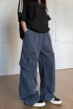 アメリカンスタイルのレトロな皺入りマルチポケットストレートワークパンツ【女性用・ゆったりカジュアル】