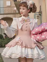 可愛いデザインのロリータ風プリンセスワンピース【甘いピンク・日常使い・クリスマス・お正月用】（セットアップ対応）