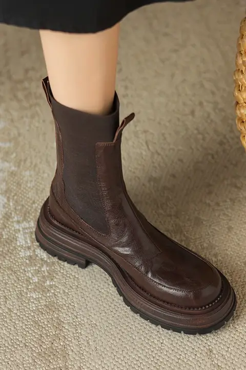 真皮マーチンブーツ【秋冬用・中筒・厚底・英国風・ショートブーツ】