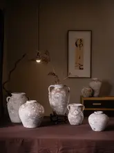レトロテラコッタ製花瓶【陶器・アートデザイン・ドライフラワー用】